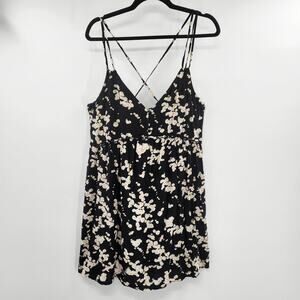 Cupshe Black Floral Print Mini Dress Spaghetti Straps V-Neckline Women's Size M
